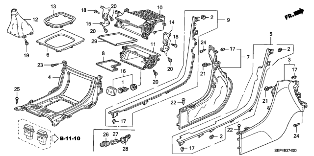 2006 Acura TL Front Driver Console Garnish Assembly (Real Metal) Diagram for 77298-SEP-A02ZA