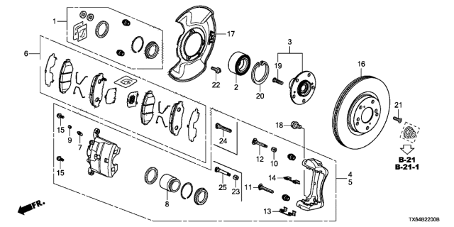 2015 Acura ILX Right Front Caliper Sub-Assembly Diagram for 45018-T2F-A00RMN