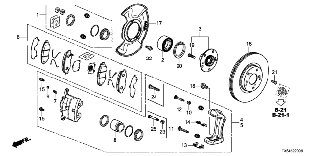 2013 Acura ILX Right Front Caliper Sub-Assembly Diagram for 45018-TR7-A01