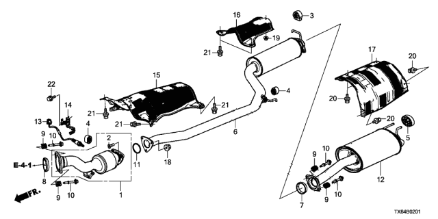 2013 Acura ILX Muffler, Exhaust Diagram for 18307-TX7-A01