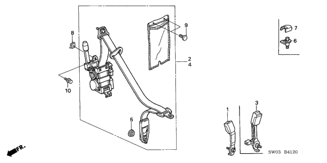 2001 Acura NSX Left Front Seat Belt (Black) Buckle Set Diagram for 04816-SL0-A11ZA