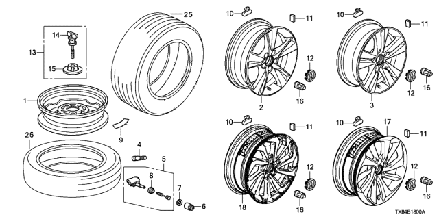 2016 Acura ILX Aluminum Wheel (18X7 1/2J) Diagram for 42800-TV9-A91