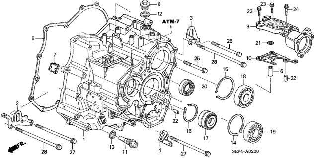 2004 Acura TL Set, Transmission Case Diagram for 21210-RDG-405
