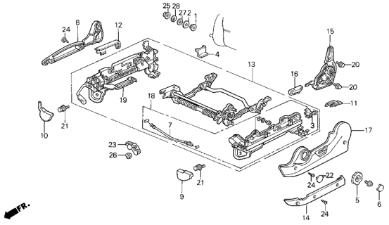1990 Acura Legend 4 Door STD (SUNROOF) KA 4AT Left Front Seat Adjuster (Manual) Diagram