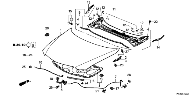 2013 Acura ILX Hood Wire Assembly (Premium Black) Diagram for 74130-TR0-A01ZE