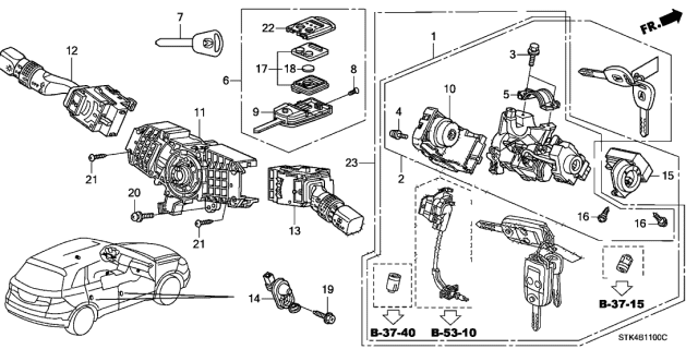 2009 Acura RDX Cylinder Set, Key Diagram for 06350-STK-306