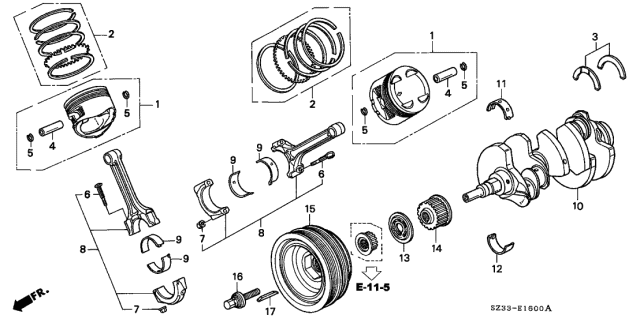 1999 Acura RL Engine Piston Ring (STD) (Riken) Diagram for 13011-P5A-004