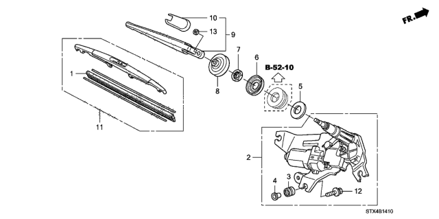 2010 Acura MDX Rear Windshield Wiper Motor Assembly Diagram for 76700-STX-A01