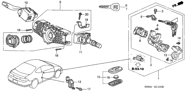 2003 Acura RSX Cylinder Set, Key Diagram for 06350-S6M-A01