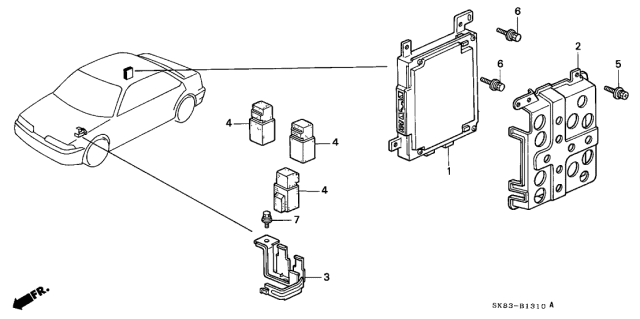 1993 Acura Integra 4 Door GSL (LEATHER) KL 4AT ABS Unit Diagram
