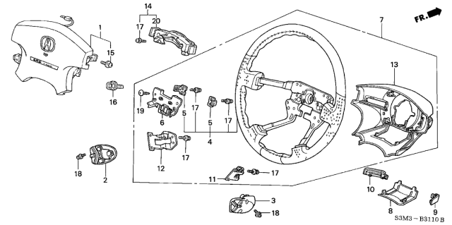 2003 Acura CL Steering Wheel (Graphite Black) (Dimple/Leather) Diagram for 78510-S0K-A91ZA