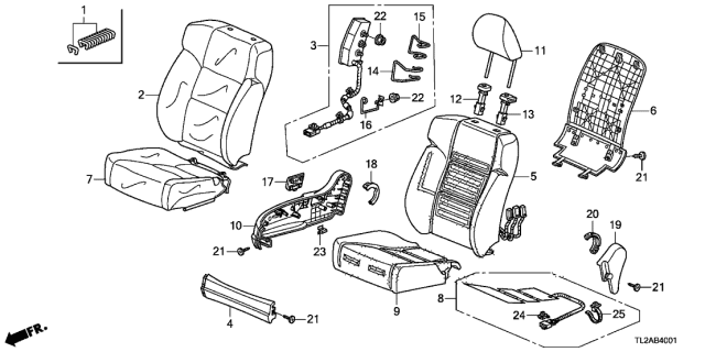 2013 Acura TSX 4 Door TSX V6 KA 5AT Front Seat Diagram 2