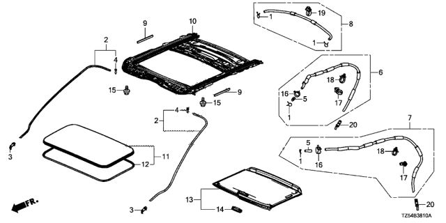 2020 Acura MDX Roof Glass Assembly Diagram for 70200-TZ5-A12