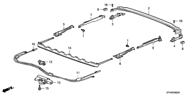 2009 Acura MDX Slider, Driver Side Drain Channel Diagram for 70265-STX-A01