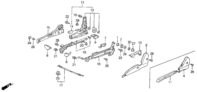 1990 Acura Legend 4 Door L (MOQUETTE) KA 4AT Right Front Seat Adjuster (Manual) Diagram