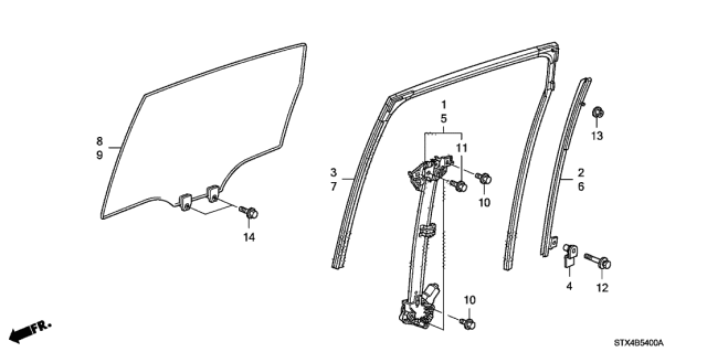 2007 Acura MDX Rear Right/Passenger Window Regulator Diagram for 72710-STX-A02