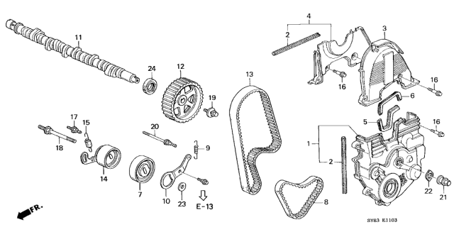 1998 Acura CL Rubber, Timing Belt Adjusting Bolt Diagram for 90401-PAA-A00