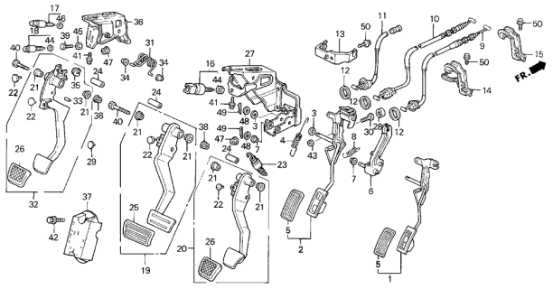 1994 Acura Integra Pedal Assembly, Brake Diagram for 46500-SR3-A50