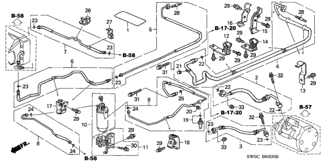 2005 Acura NSX 2 Door NSX-T KA 4AT A/C Hoses - Pipes Diagram