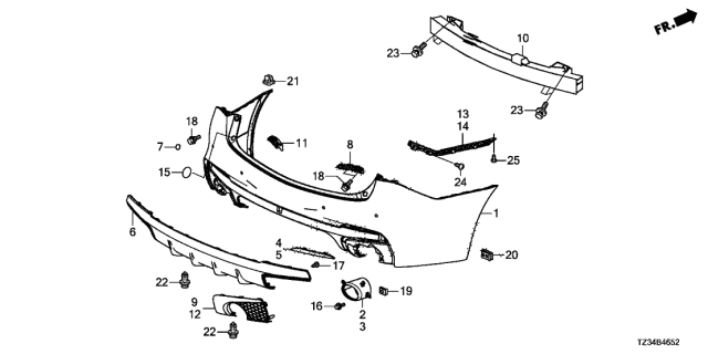 2020 Acura TLX Cap, Rear Bumper Diagram for 71503-TZ3-305