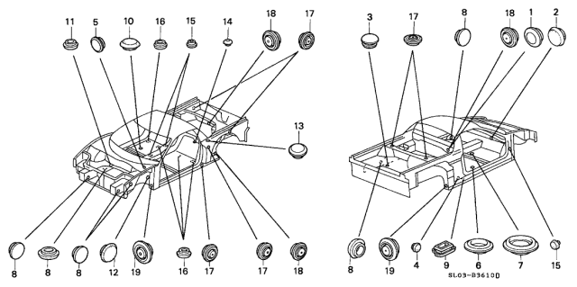 1999 Acura NSX 2 Door NSX-T KA 6MT Grommet Diagram