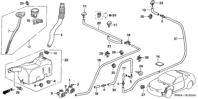 2006 Acura RSX Washer Nozzle Assembly (Alabaster Silver Metallic) Diagram for 76810-S6M-A11ZL