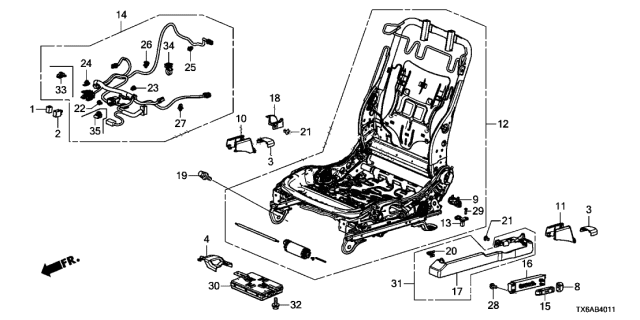 2018 Acura ILX 4 Door 24BASE KA DCT Front Seat Components (L.) (Power Seat) Diagram