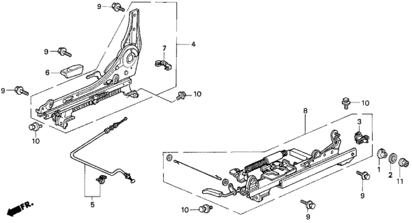 1998 Acura CL 2 Door PRE2.3 KA 4AT Right Front Seat Components Diagram