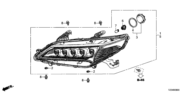 2015 Acura TLX Right Headlight Assembly Diagram for 33100-TZ3-A01