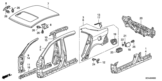 2008 Acura TSX Reinforcement, Passenger Side Sill Diagram for 63220-SEA-300ZZ