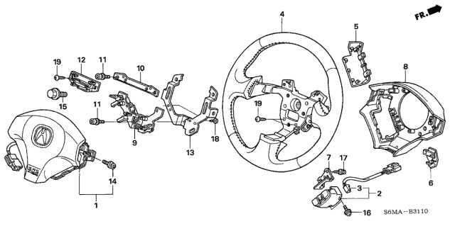 2006 Acura RSX Driver Airbag Assembly (Dark Titanium) Diagram for 06770-S6M-A80ZB