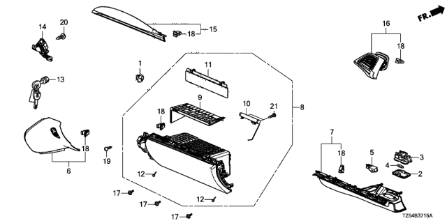 2016 Acura MDX Glove Compartment Storage Box Diagram for 77500-TZ5-A02ZB