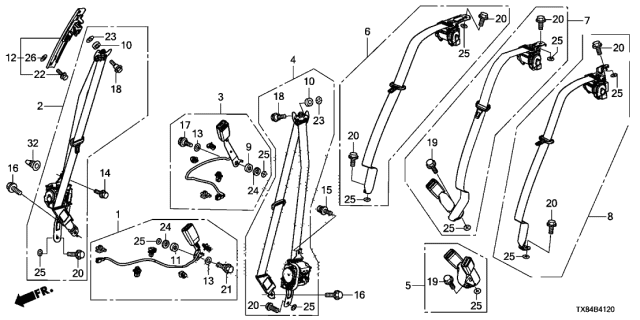 2014 Acura ILX Hybrid Seat Belts Diagram