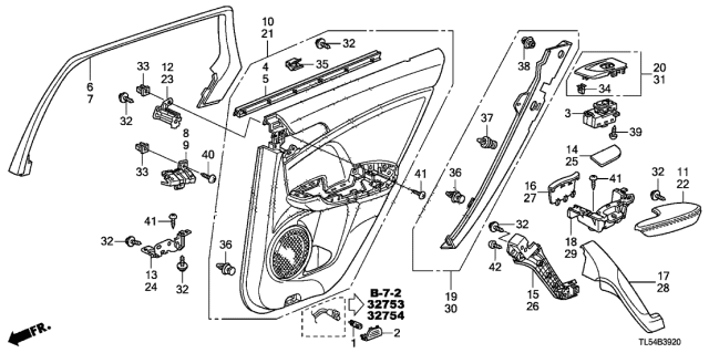 2012 Acura TSX 5 Door TSX KA 5AT Rear Door Lining Diagram