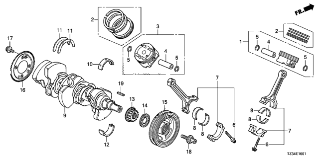 2019 Acura TLX Clip, Piston Pin Diagram for 13115-PRB-A00