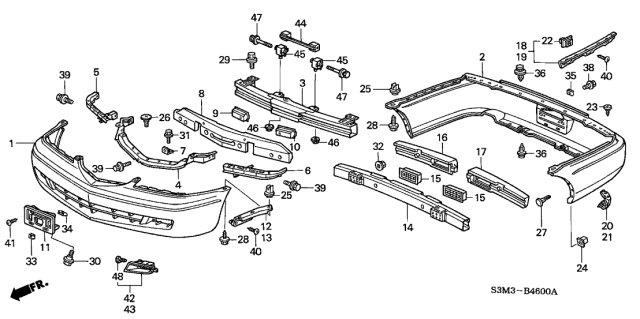 2003 Acura CL Right Rear Bumper Corner Clip Diagram for 71591-S3M-A00