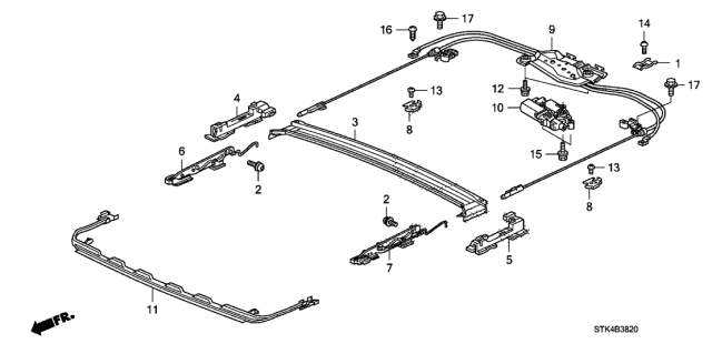 2012 Acura RDX Roof Slide Components Diagram