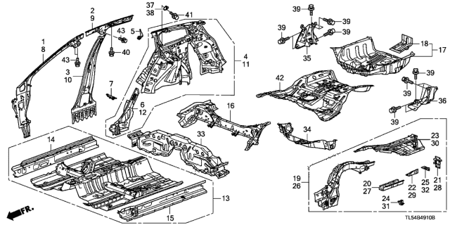 2014 Acura TSX Panel Set, Rear Floor Diagram for 04655-TL4-G00ZZ