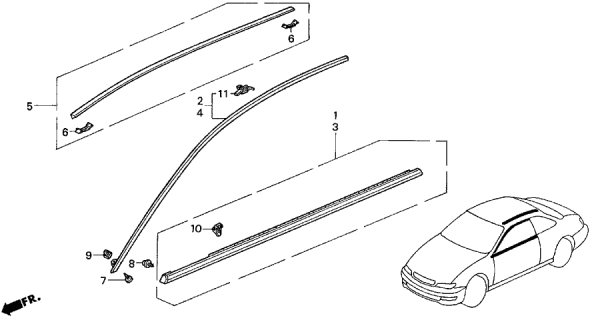 1999 Acura CL Belt Moulding Car Clips Diagram for 91527-SM4-003