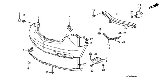 2012 Acura ZDX Rear Bumper Face (Lower) (Bumper Dark Gray) Diagram for 71502-SZN-A00ZA