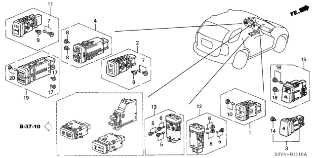 2003 Acura MDX Switch Assembly, Interior Light (Graphite Black) Diagram for 35150-S3V-A01ZB