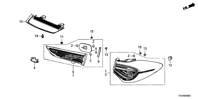 2021 Acura TLX Taillight Assembly , Driver Side Diagram for 33550-TGV-A02