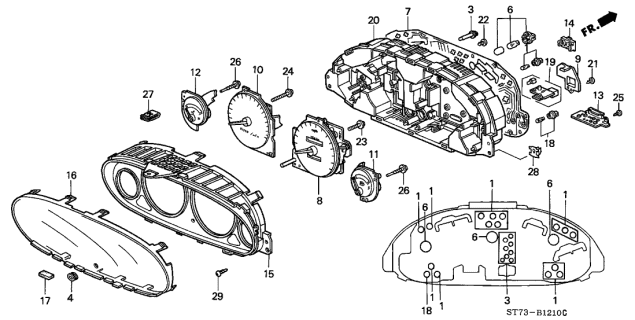 1995 Acura Integra 3 Door LS KA 5MT Combination Meter Components Diagram