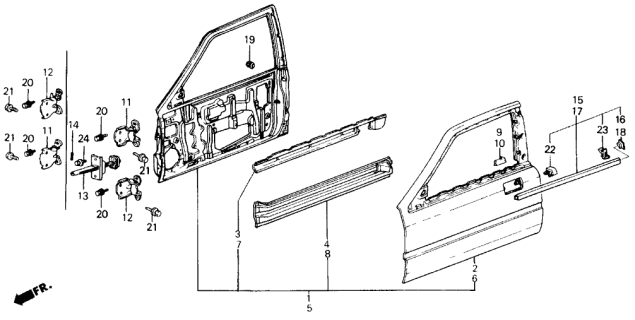 1989 Acura Integra Drip, Passenger Side Sash Stiffener Diagram for 75214-SD2-003