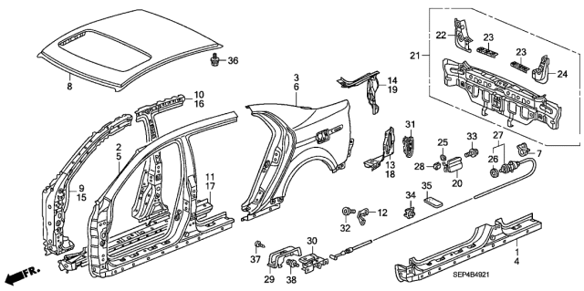 2005 Acura TL Reinforcement, Driver Side Sill Diagram for 63620-SDC-A10ZZ