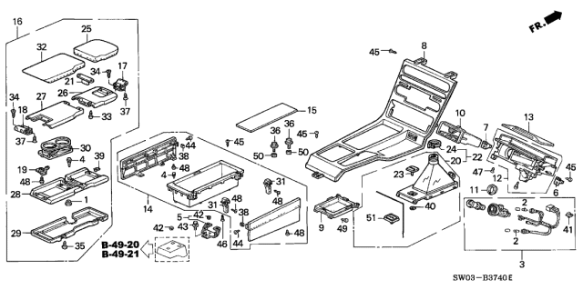 2001 Acura NSX 2 Door NSX-T KA 4AT Console Diagram