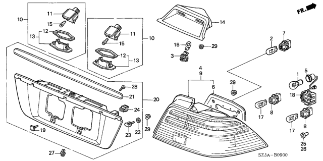 2004 Acura RL Lamp Unit, Driver Side Tail Diagram for 33551-SZ3-A11