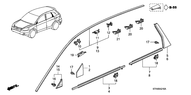 2009 Acura RDX Roof Molding Clip Right Diagram for 91570-SJD-003