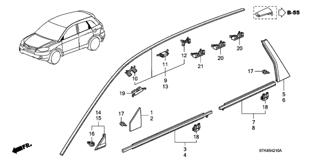 2009 Acura RDX Roof Molding Clip B (Black) Diagram for 91573-STK-A01