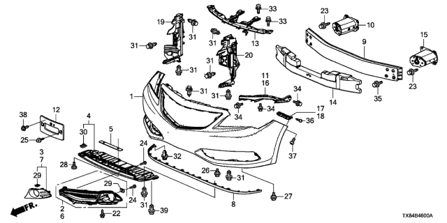 2013 Acura ILX Hybrid Left Front Bumper Spacer Diagram for 71198-TX6-A01